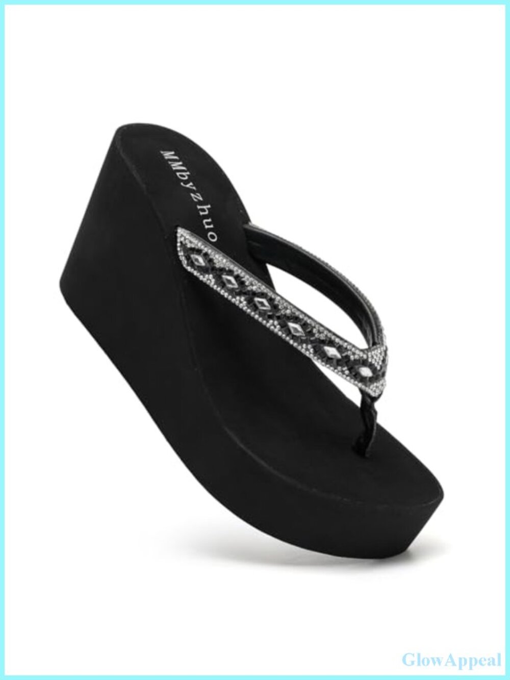 Rhinestone Wedge Flip Flops Platform Sandals with Arch Support